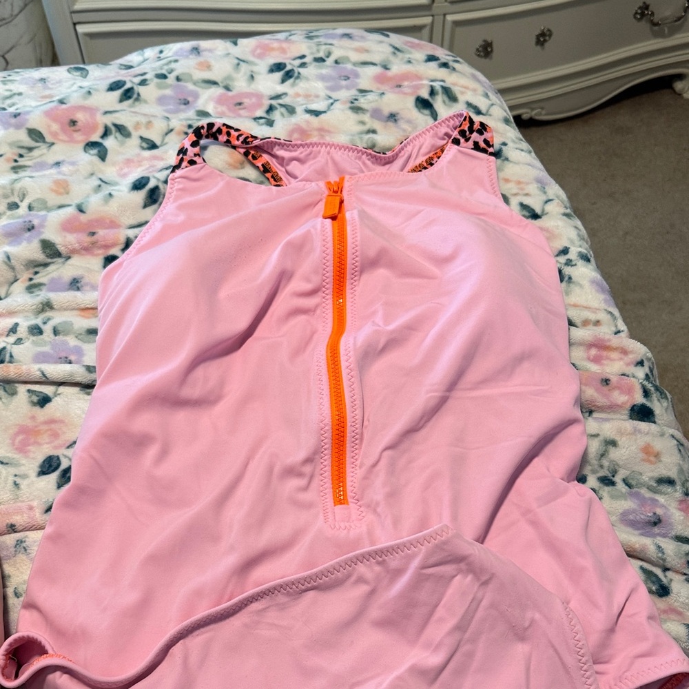 Fabletics Pink Bodysuit with Orange Zipper